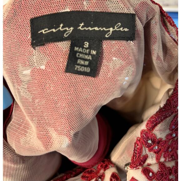 CITY TRIANGLES Women's Red Zippered Mini Lacy Party Dress Juniors 3‎ Formal - Picture 4 of 10